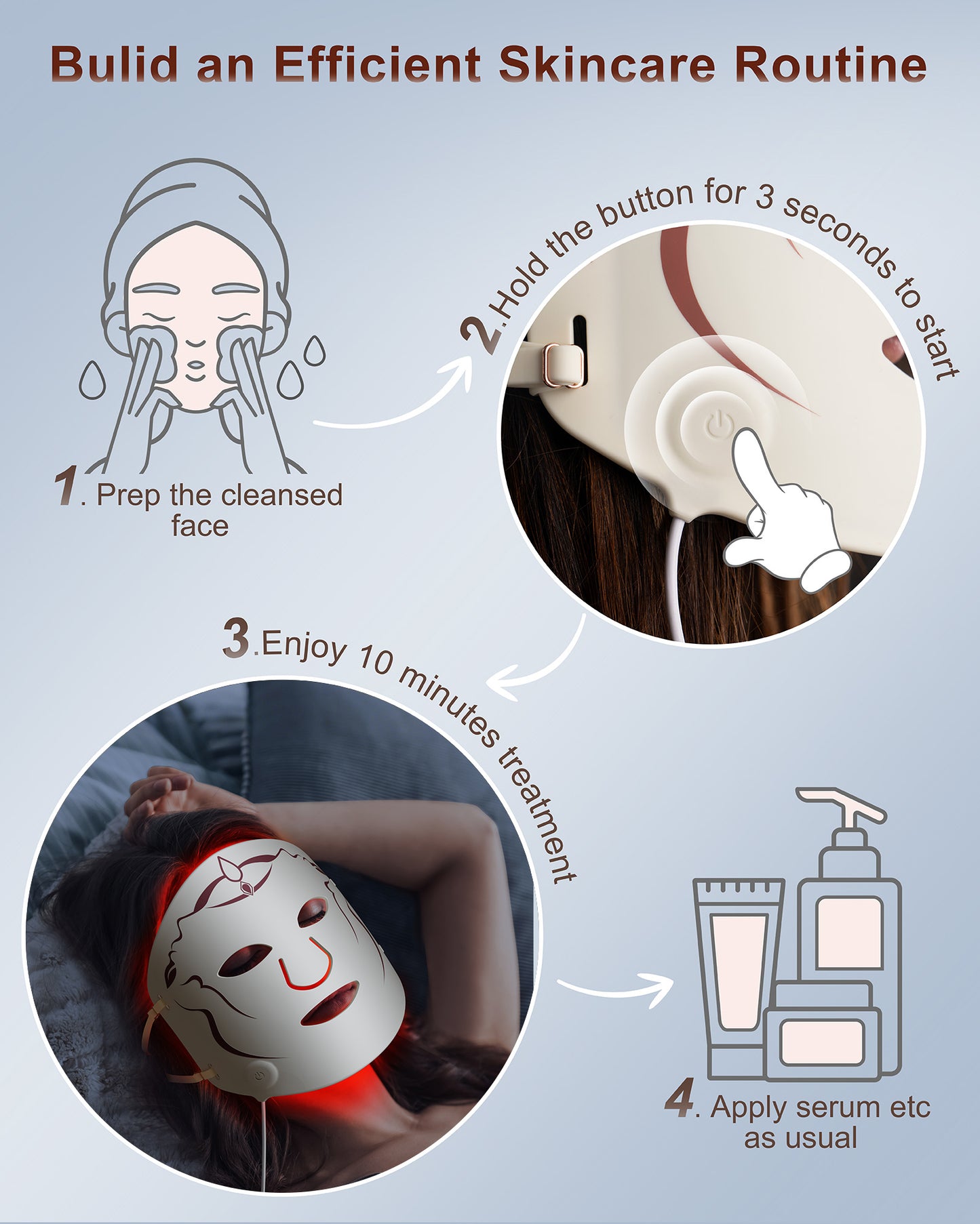 Red Light therapy Mask for Face Wrinkles,Silicone Portable Led Facial Mask Light Therapy for Full Face Even Skin Tone,Fine Lines&Wrinkles,10- Min Treatment,Wired