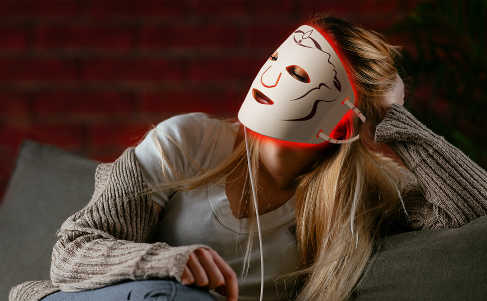 Red Light therapy Mask for Face Wrinkles,Silicone Portable Led Facial Mask Light Therapy for Full Face Even Skin Tone,Fine Lines&Wrinkles,10- Min Treatment,Wired